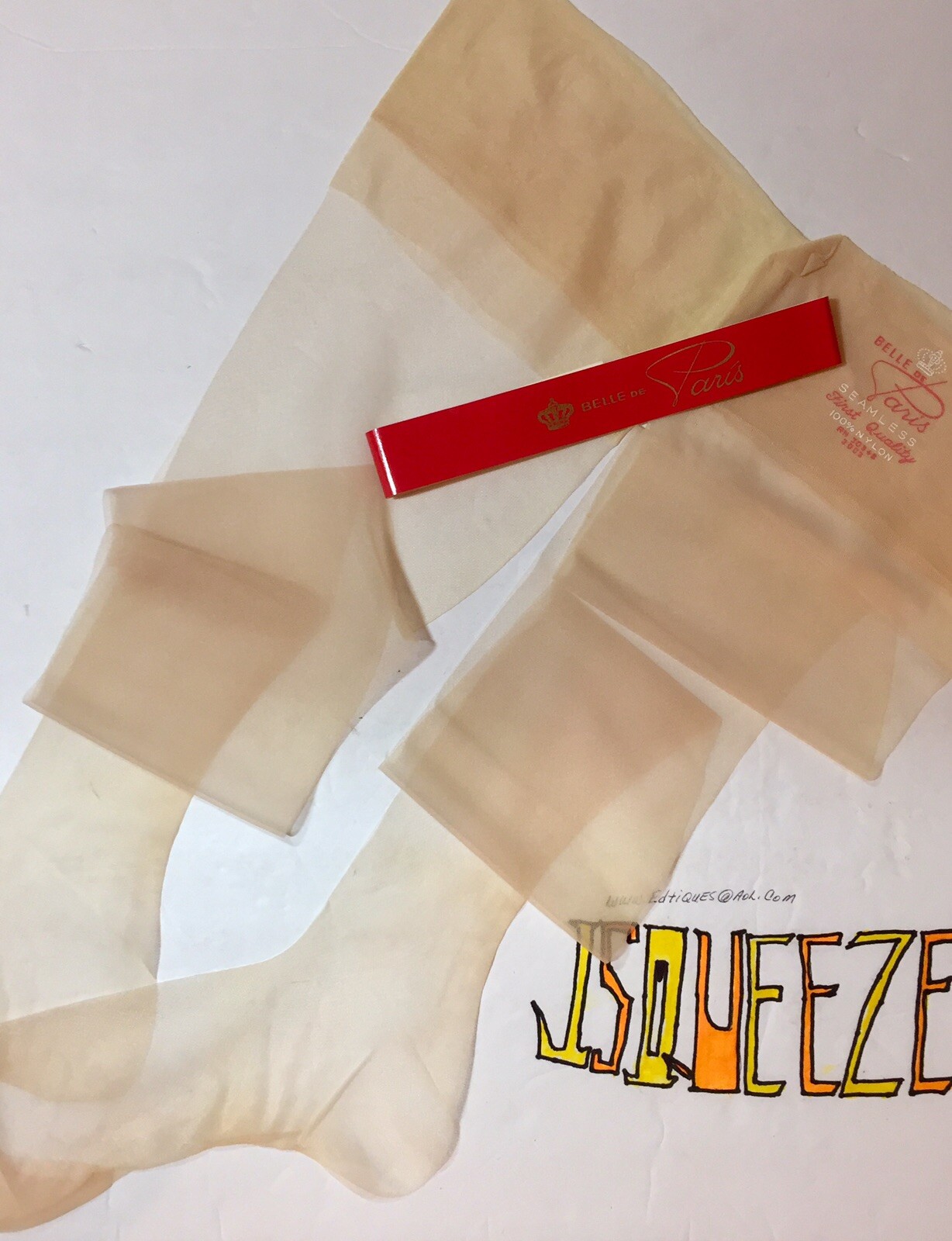 6 Pairs Nylon Stockings Belle de Paris 9 1/2 X 31 1/2” Vintage 4” Toe Nude Heel