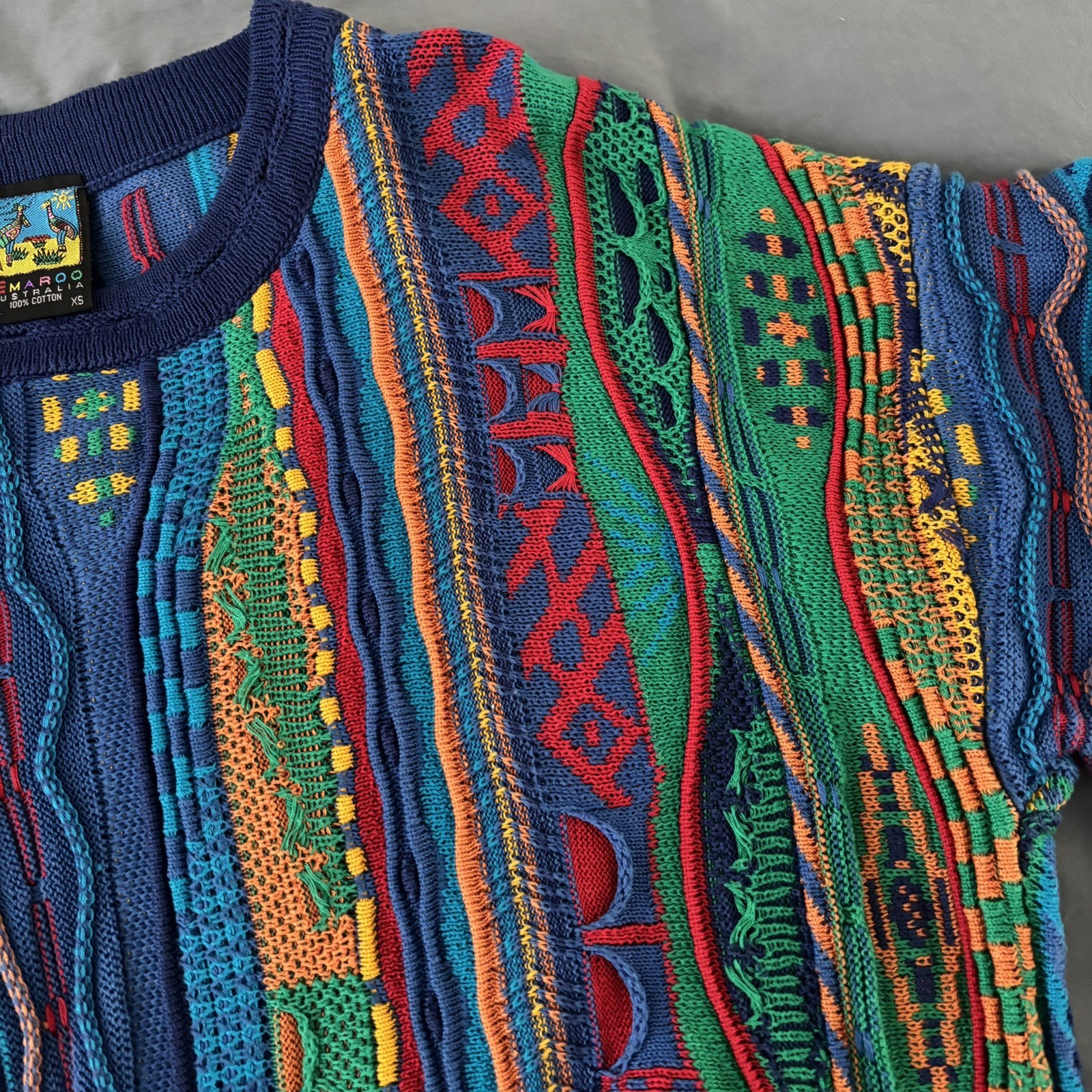 Vintage EMAROO colourful Coogi style pure cotton knit jumper S