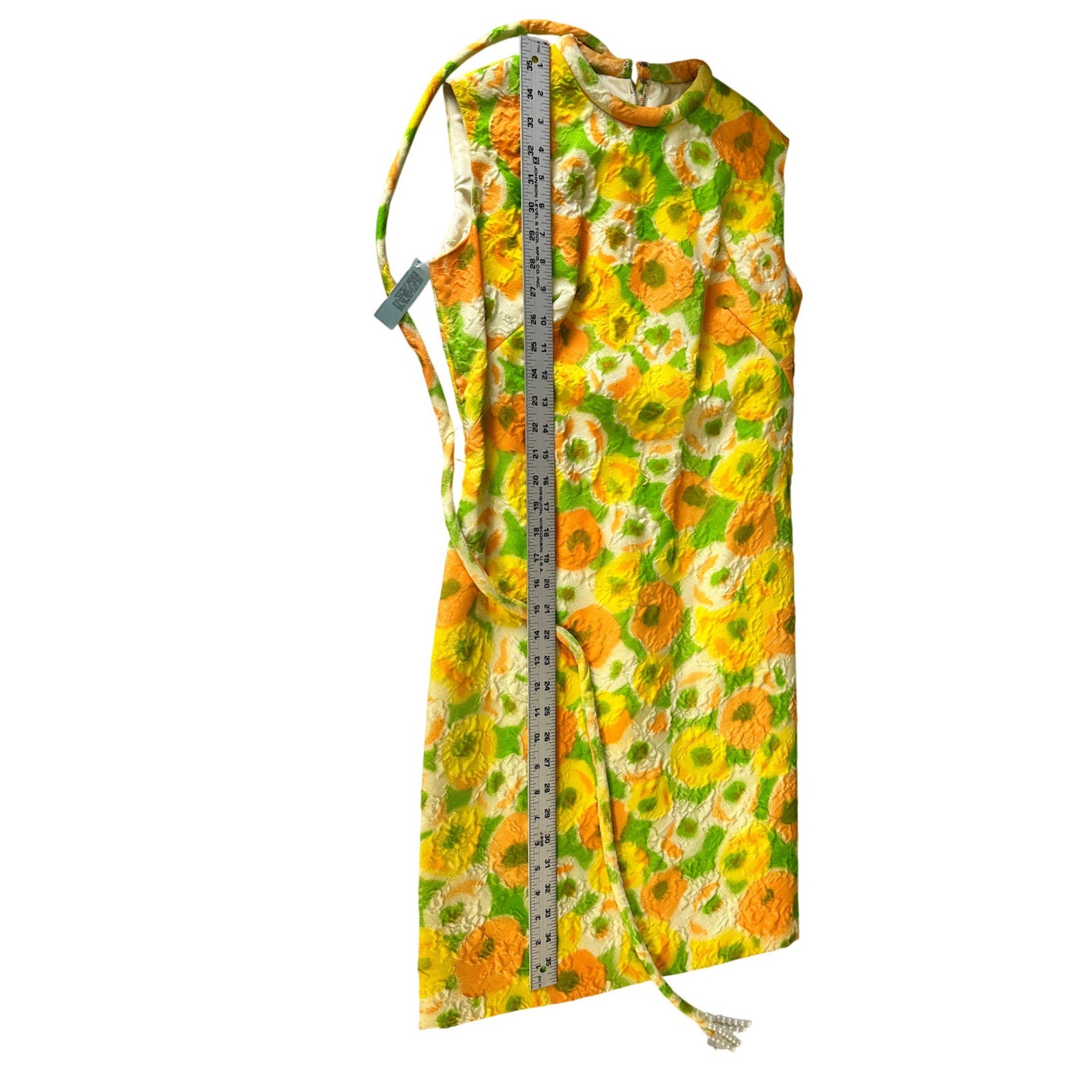 Vintage 60s Sleeveless Mod Floral Shift Dress A Line Quilted High Neck NOS JS
