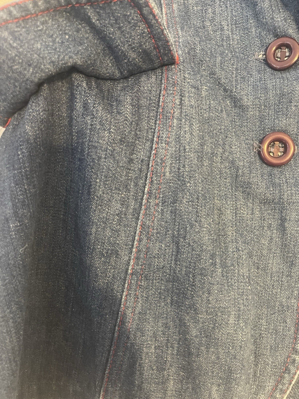 Vintage 70’s Tom Boy of California Blue Denim Red Plaid S Blazer Size Retro