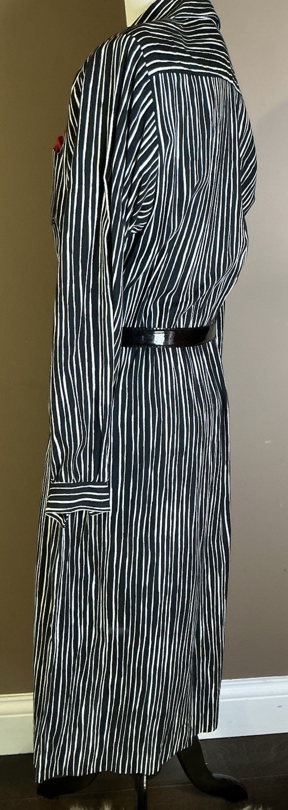 Vintage Petites By Willi 80s 90s Belted Black White Striped Shirt Dress