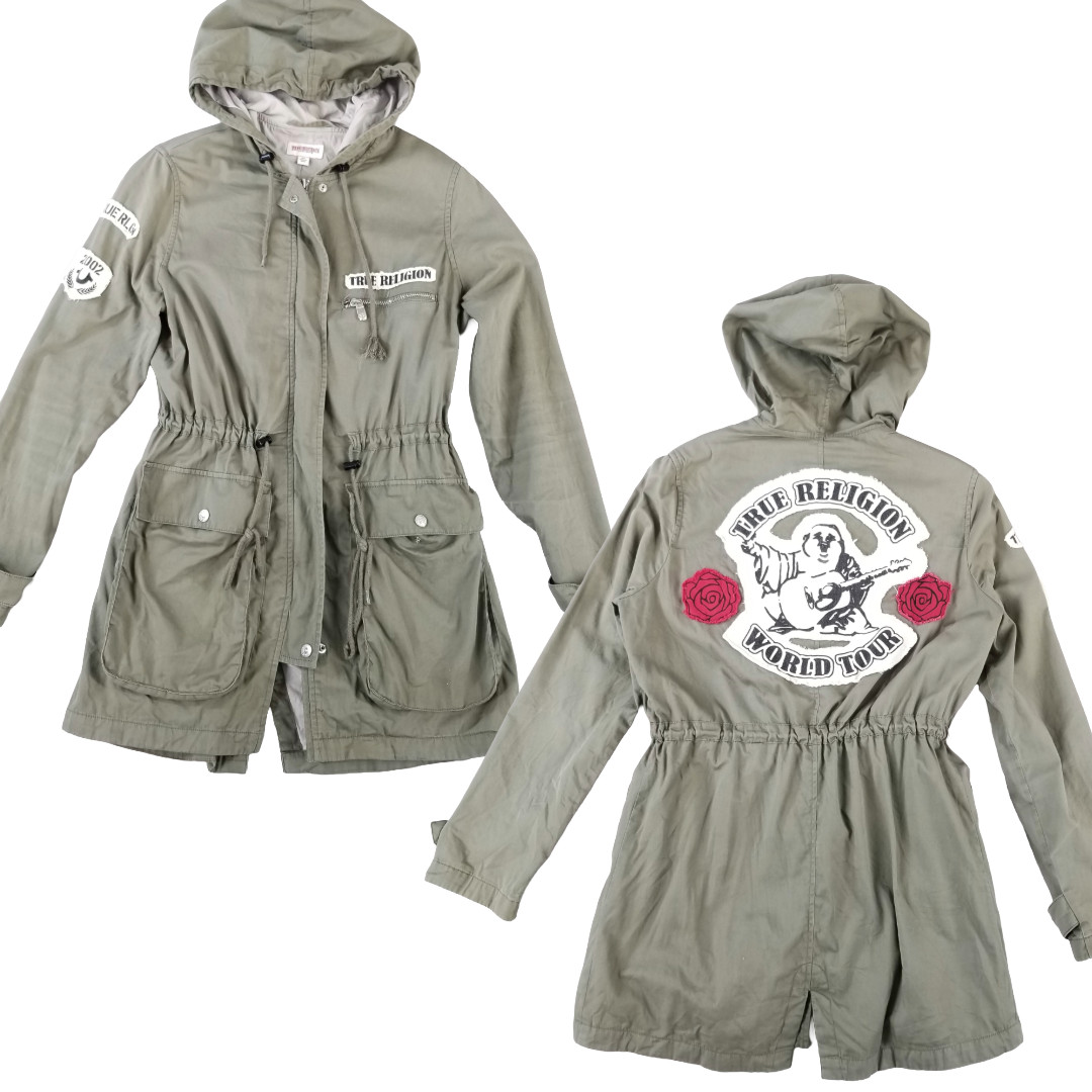 True Religion Parka Jacket Women’s S Cargo Khaki Military World Tour 2002 Rare