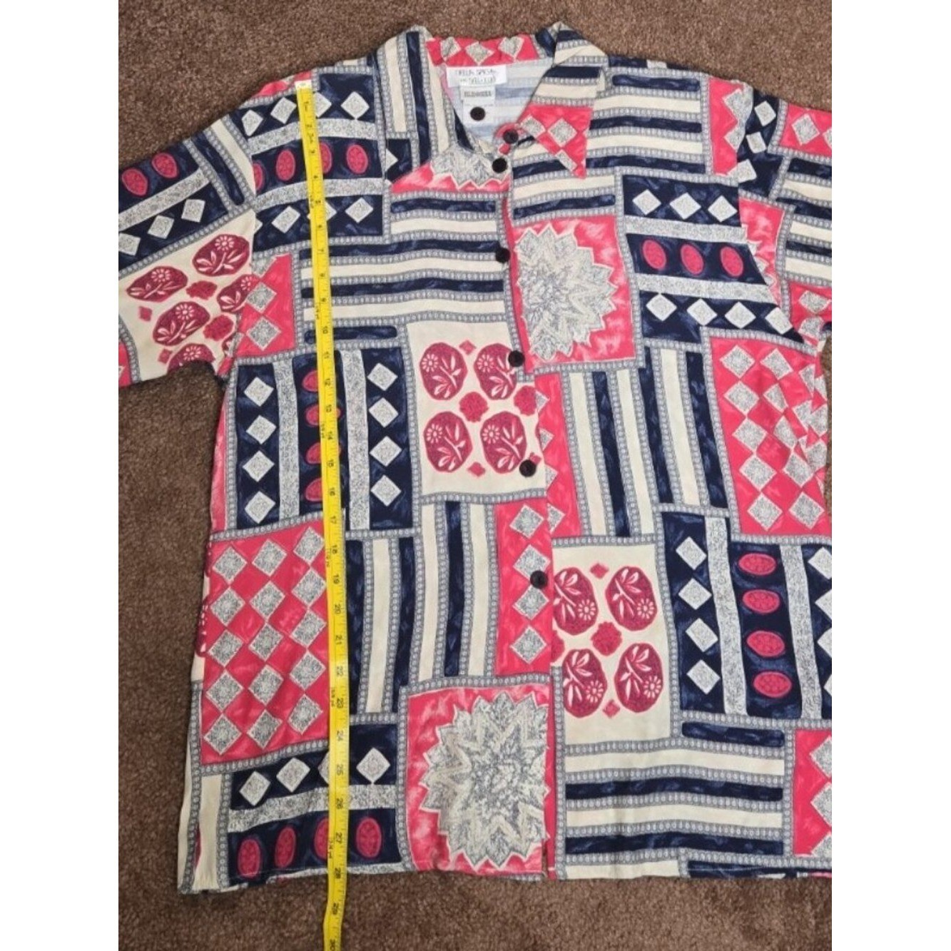 Della Spiga Tall Girl Vintage Geometric Patchwork Shoulder Pad Blouse 16
