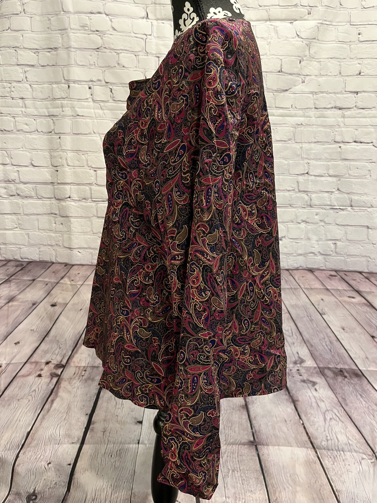 VTG 90’s ANN MAY Women’s Purple Multi Paisley 100% Silk Long Sleeves Blouse L