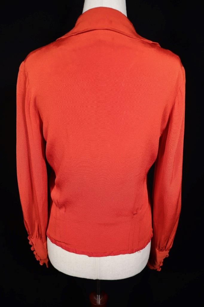 Vintage 1940’s WWII Era French Orange Red Rayon Crepe Blouse Size Med VG Cond