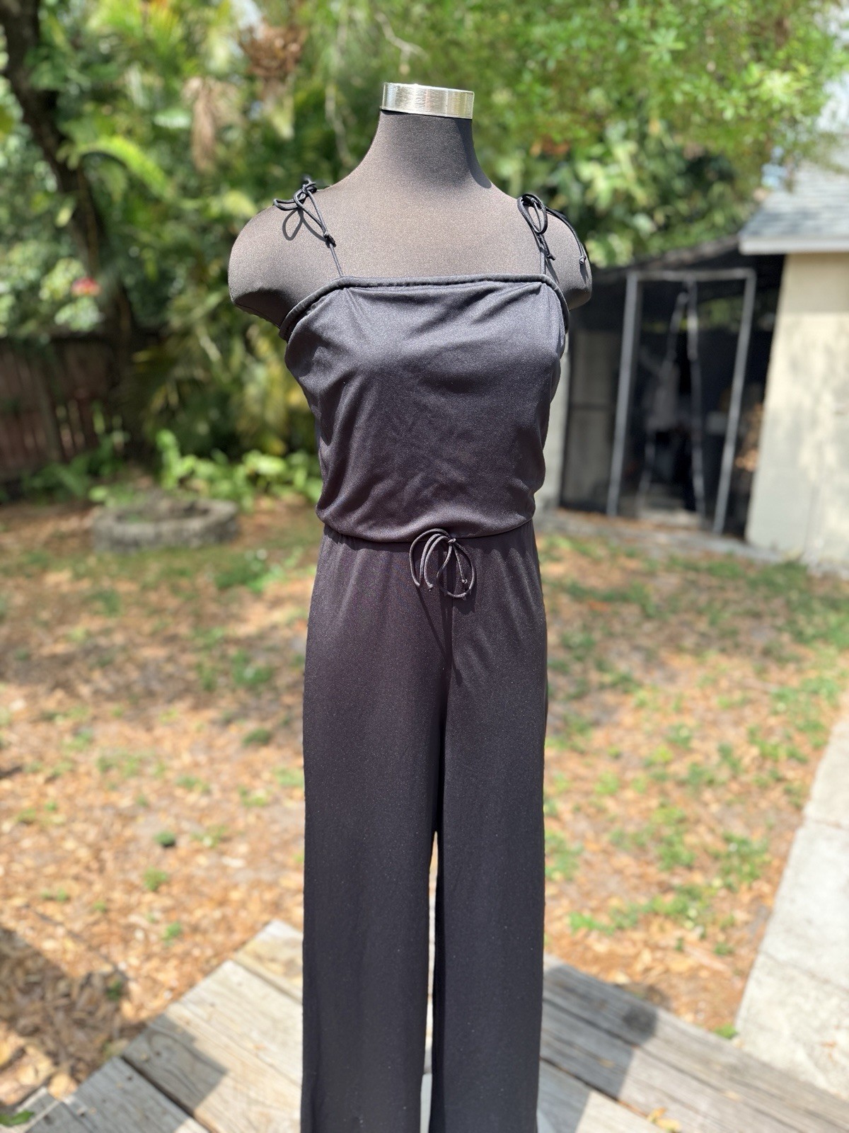 1970s Vintage Flared Polyester Jumpsuit Disco Hippie Women’s M