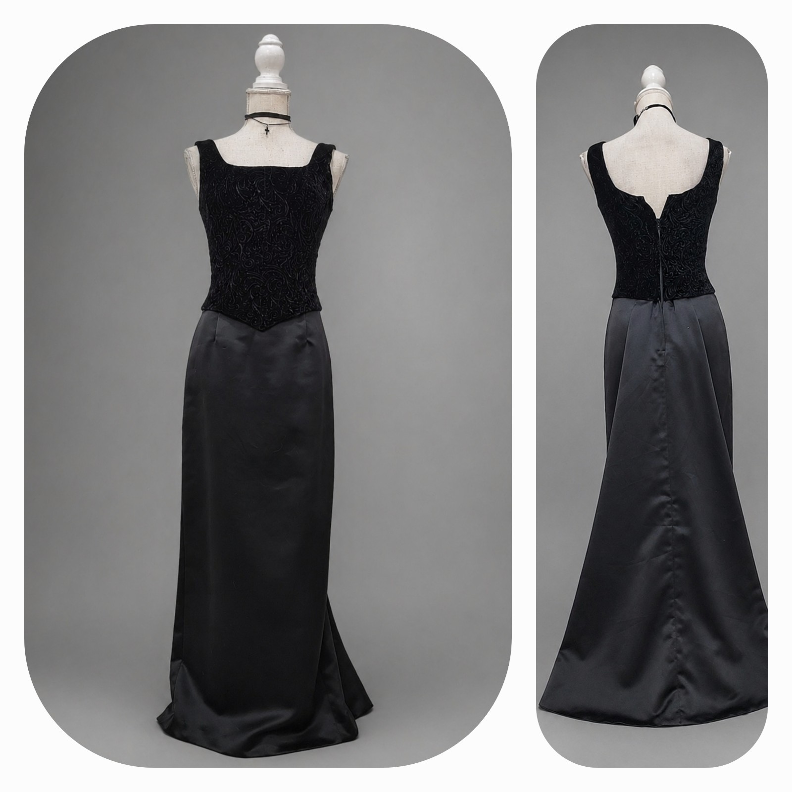 Vtg 90s Scott McClintock Maxi Velvet Corset Boned Satin Dress Floral Embossed 4