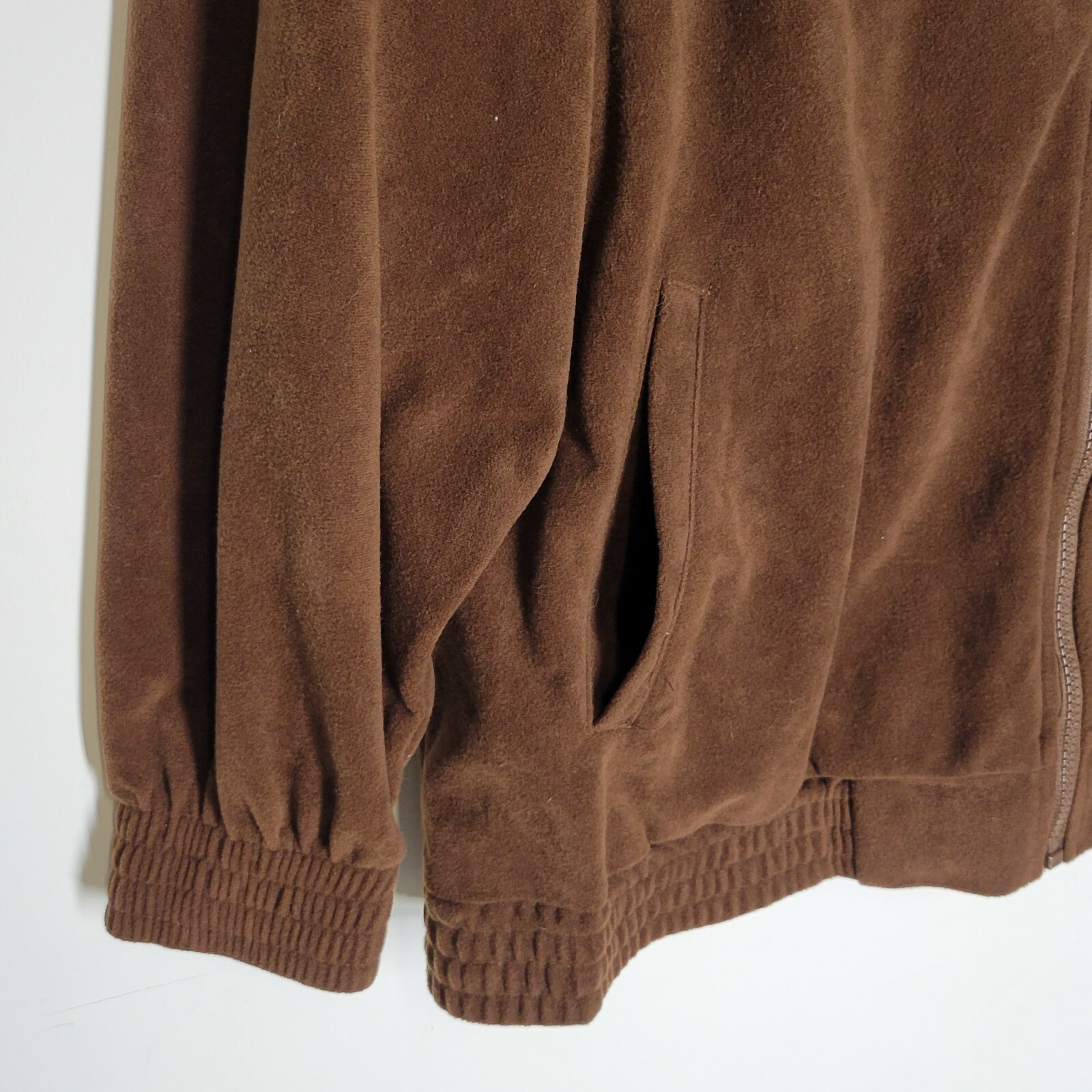 VTG Blast Womens Full Zip Jacket Size Medium Brown Velour Patched Work Pockets