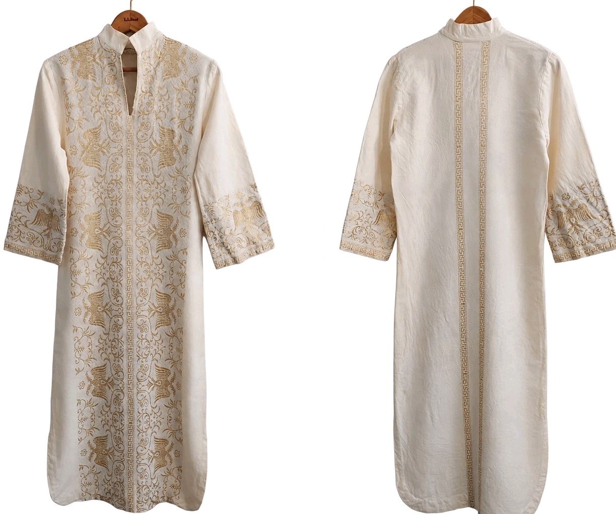 Vtg El Greco Tsitsibacos Bros Greece Caftan Dress Ivory Gold Byzantine Eagle SM
