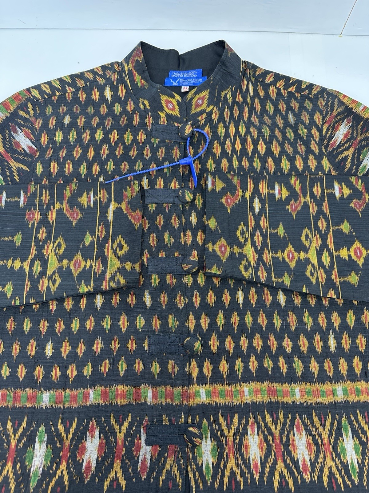 VTG Thai Womans 1990s Handwoven Black Ikat Silk Jacket Boho Thailand M READ