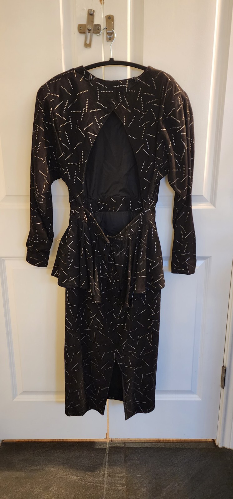 VAKKO Vintage black silver Suede Leather Midi Dress retro whimsigoth 80s Mob