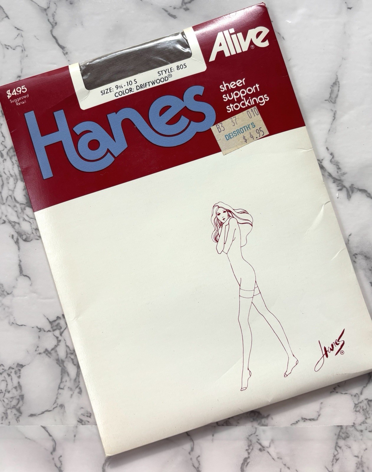 1PR VINTAGE HANES ALIVE RHT SUPPORT SHEER NYLON STOCKINGS 9 1/2-10 Driftwood