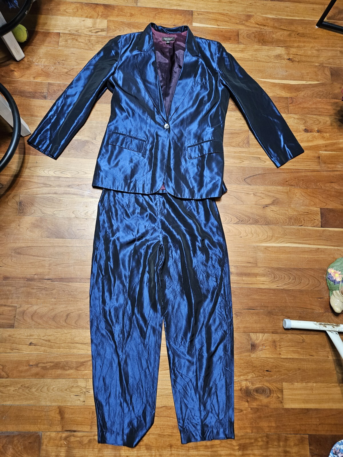 Vintage Karen Kane Pant Suit Set Blazer Two Piece Set, Shiny Sz 12/14, Acetate
