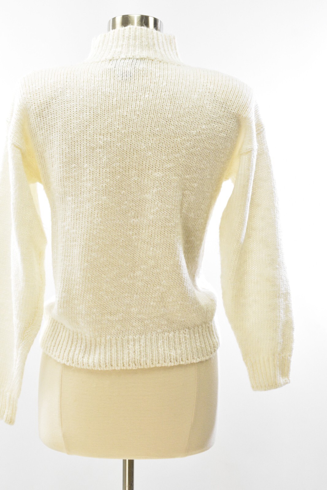80s Vintage Sweater White Mock Neck Beaded Size M Spice Of Life
