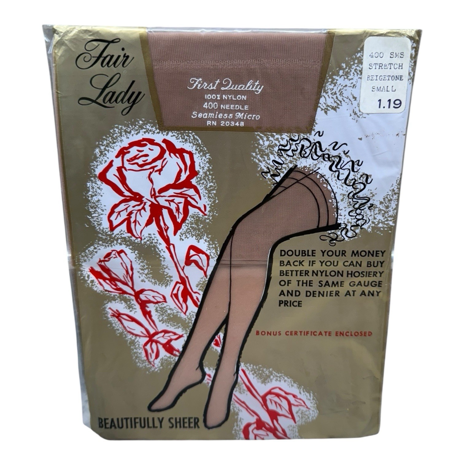 Vintage Fair Lady Seamless Micro 400 SMS Stockings Beigetone Stretch S