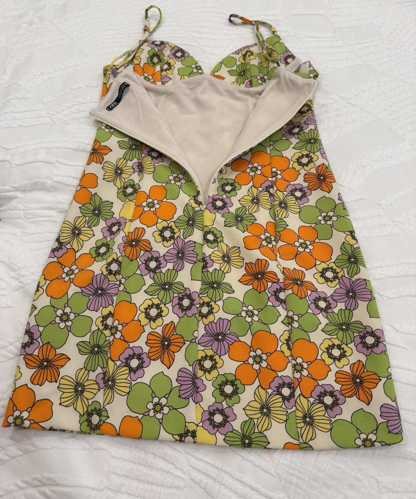 ZARA Floral Yellow Green Orange Purple Sleeveless Mini Dress Women’s S