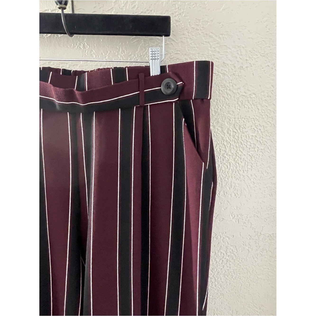 C est. 1946 Women Wide-Leg Burgundy Striped Paperbag Waist Trouser Pants 18/20W