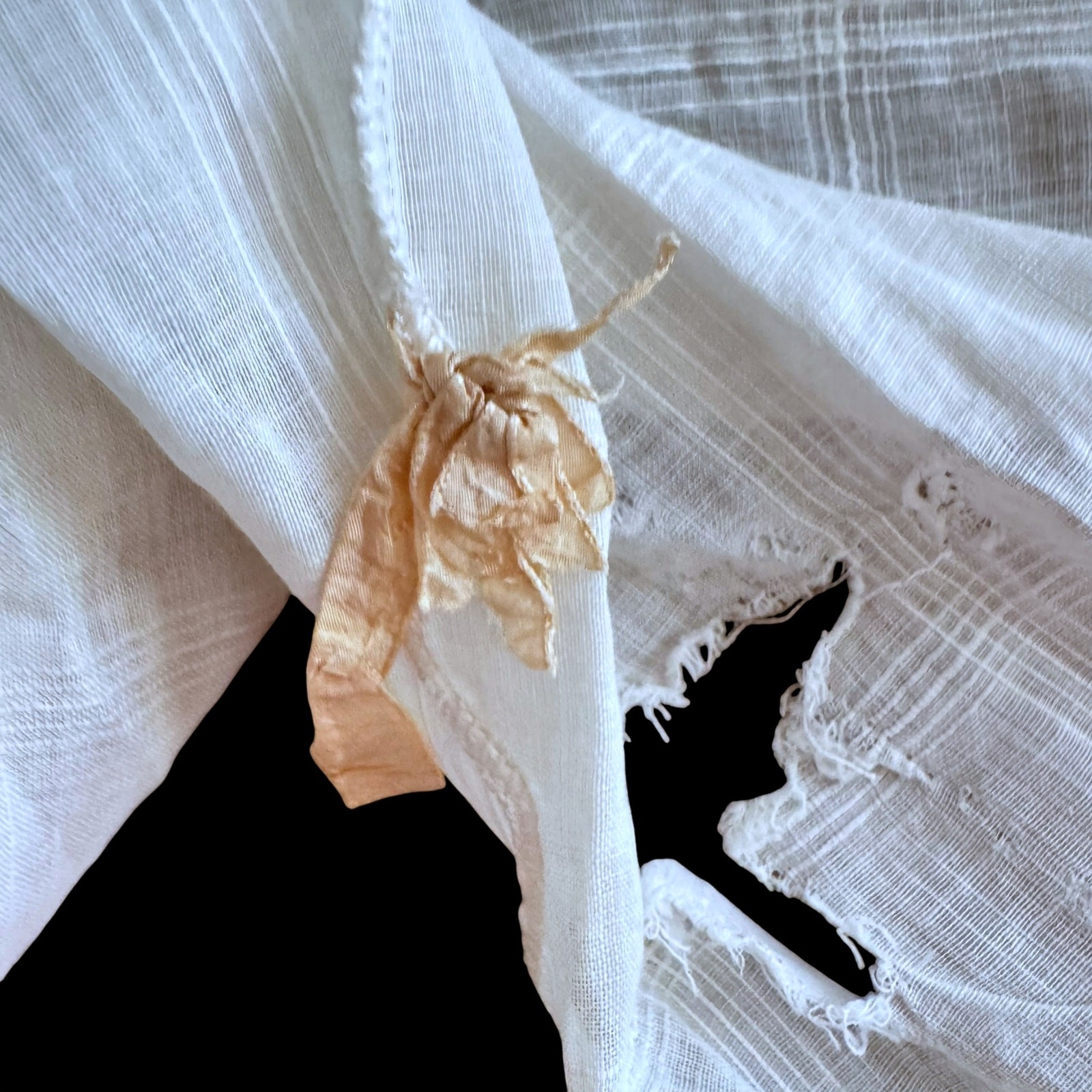 Antique Edwardian 1910s White Cotton Voile Open Blouse Lawn Jacket Size Small