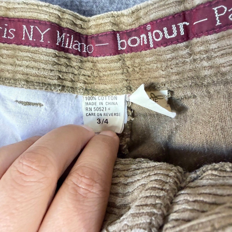 Vintage Bonjour Corduroy Pants Womens 3/4 Tan Khaki High Waisted Pleated Tapered