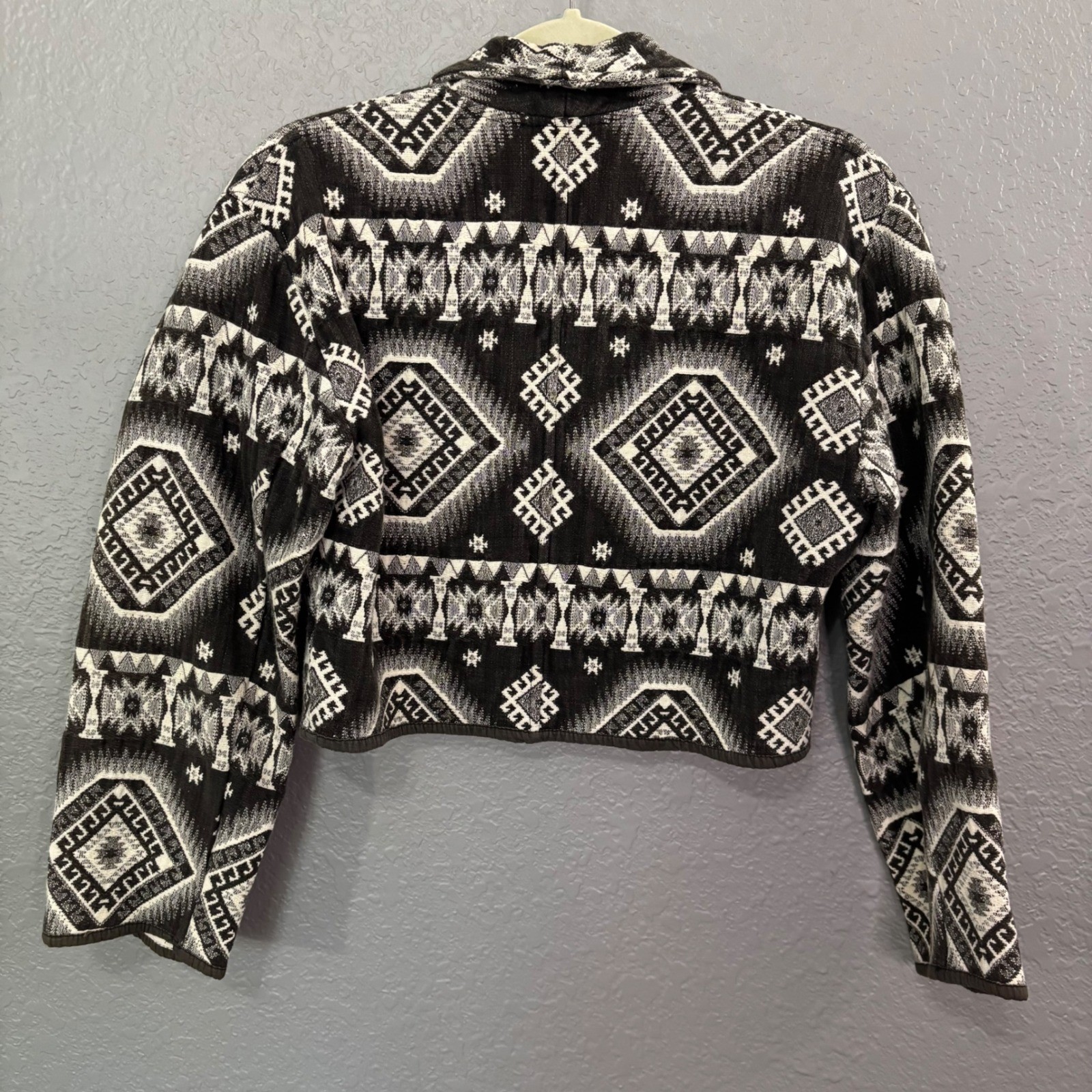 Flashback Vintage Southwestern Tribal Cropped Jacket Black White Cotton Medium