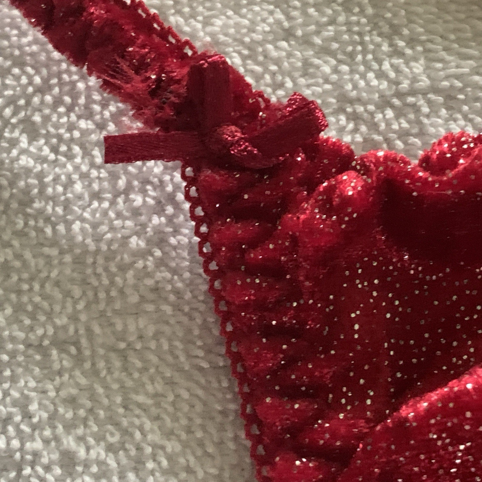 Women’s S/5 VAN MAR Vintage Red Velvet Glitter Sparkle Bow Thong Panties NWT