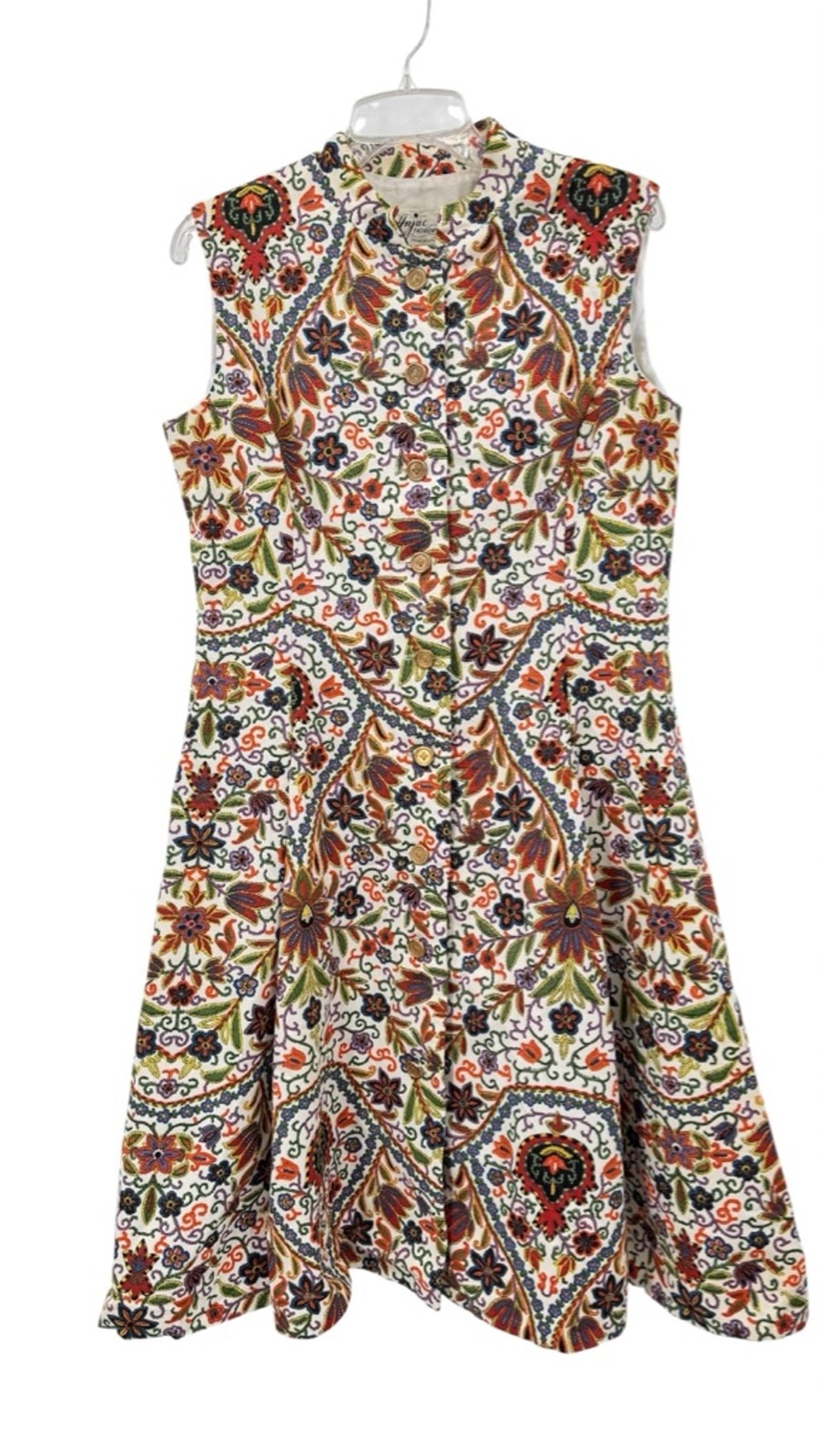 Vintage 70s Dress Anjac Jack Needleman Retro Mod Paisley Floral Colorful Large