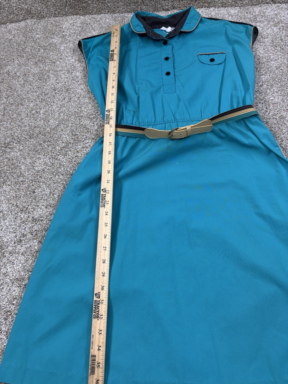 MISS JONI CALIFORNIA -Vtg 70s Teal Belted Sleeveless Button Up Dress Sz 16 #0081