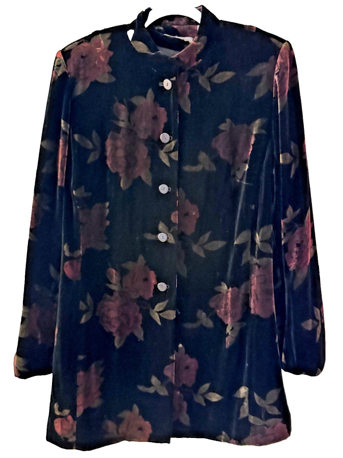 Kate Hill Velvet Tunic Jacket Floral Button Down 16W