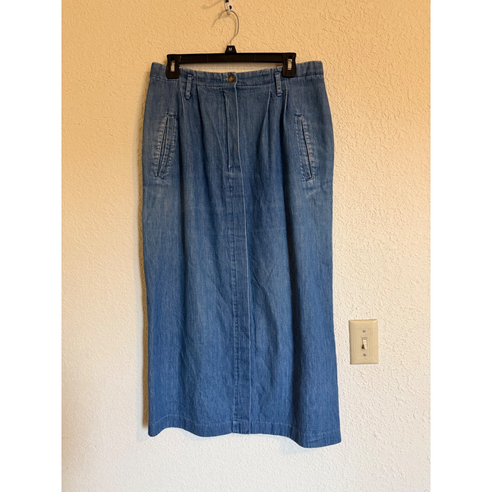 Vintage Bushwacker USA Denim Maxi Skirt Blue 100% Cotton Pleated High Rise 10