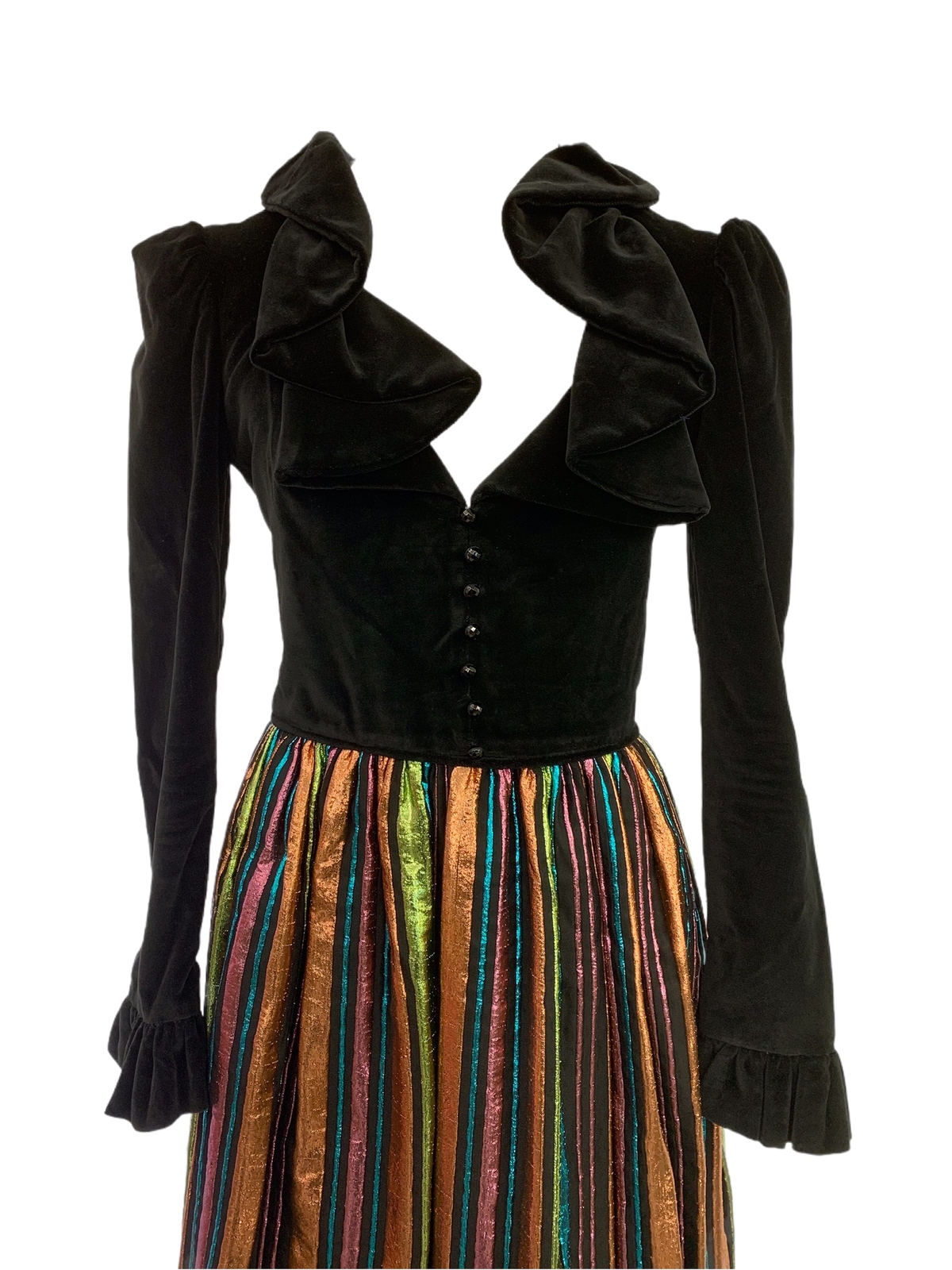 Vtg Vintage 1970s 70s Designer Travilla Velvet & Lamé Striped Party Maxi Dress