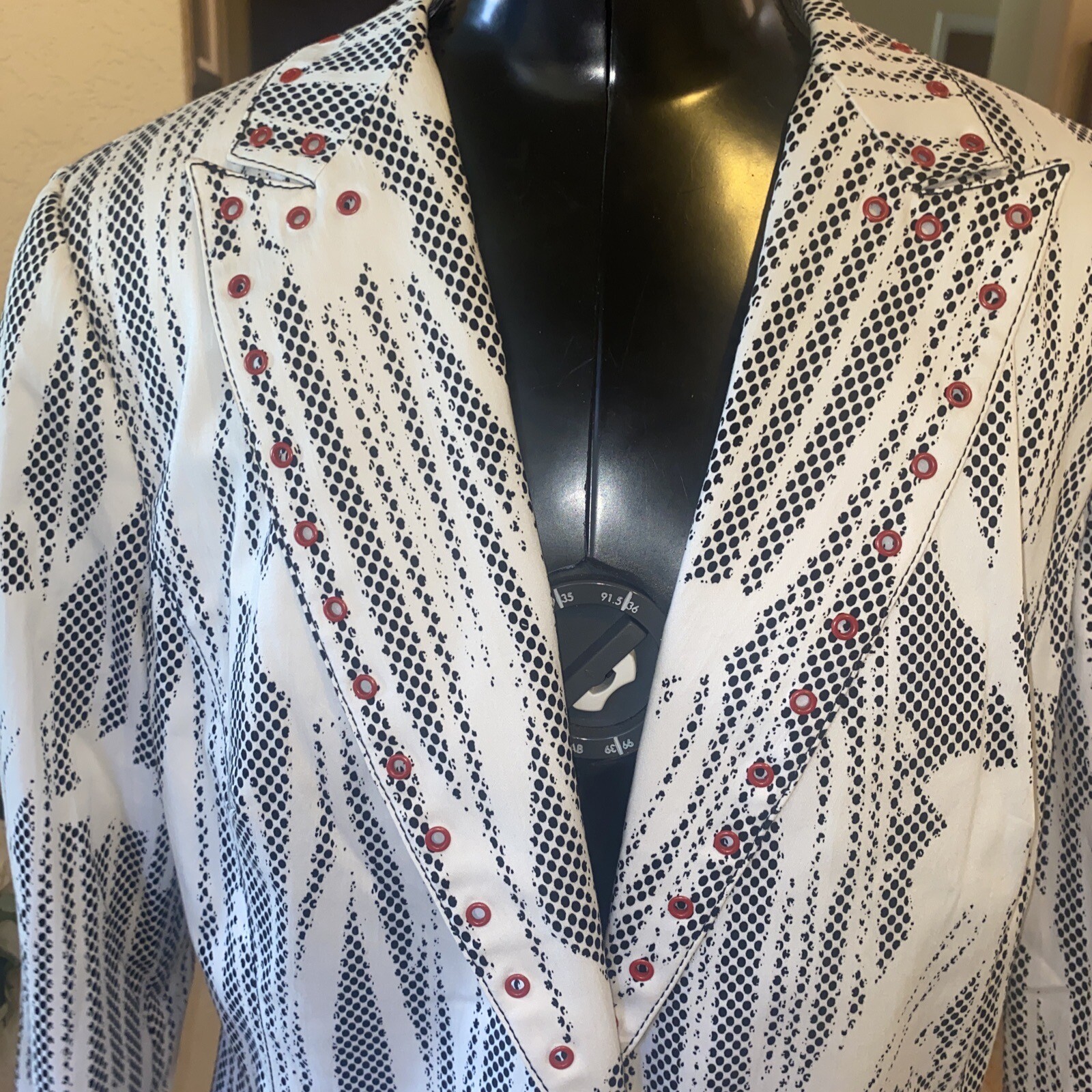 Vintage Alberto Makali Blazer Jacket Black White Snake Print Grommets Women 14