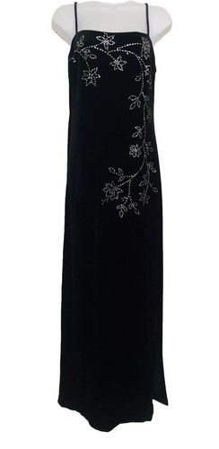VTG Arianna By Rachel Kaye Velour Black/Silver Embroidered Evening Dress 10