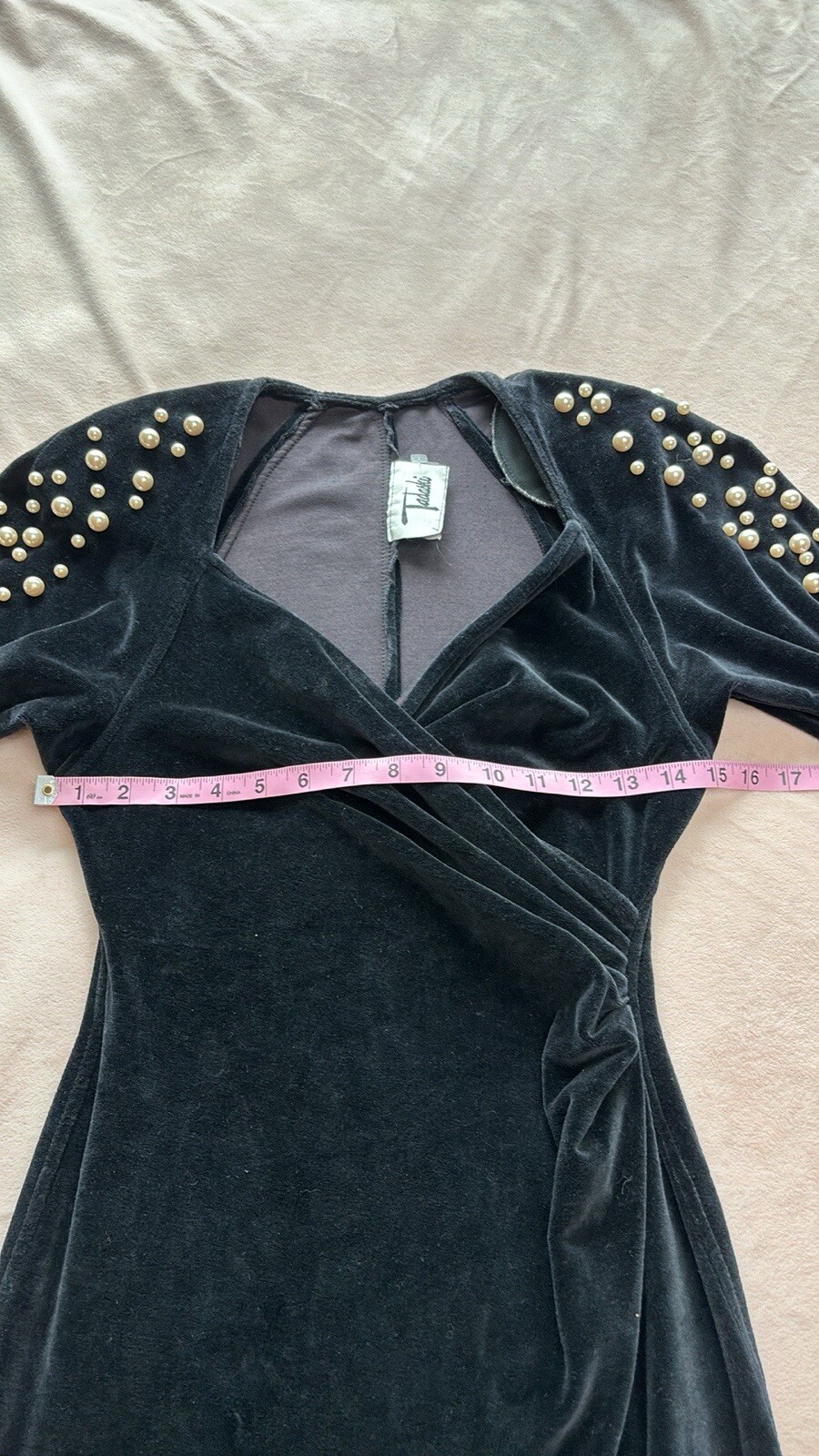 Tadashi Shoji Vintage Velvet Wrap Dress with Pearls