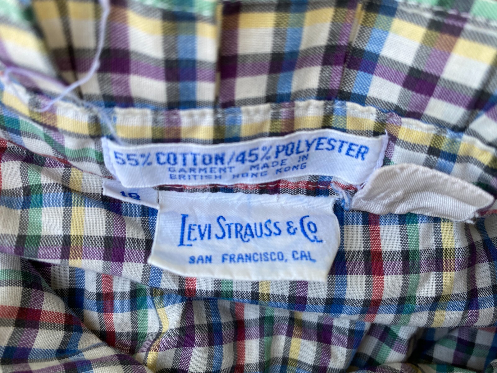 Vintage Levi’s Rainbow Gingham Ruffle Collar Sleeve Shirt Womens size 18 XL EUC