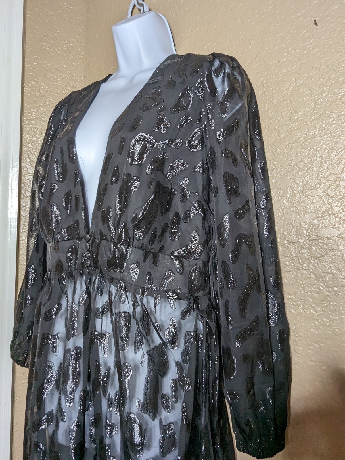 City Chic VTG Size 14 Juniors (Womens XS) Black MAXI Sheer Dress LongSlv Goth