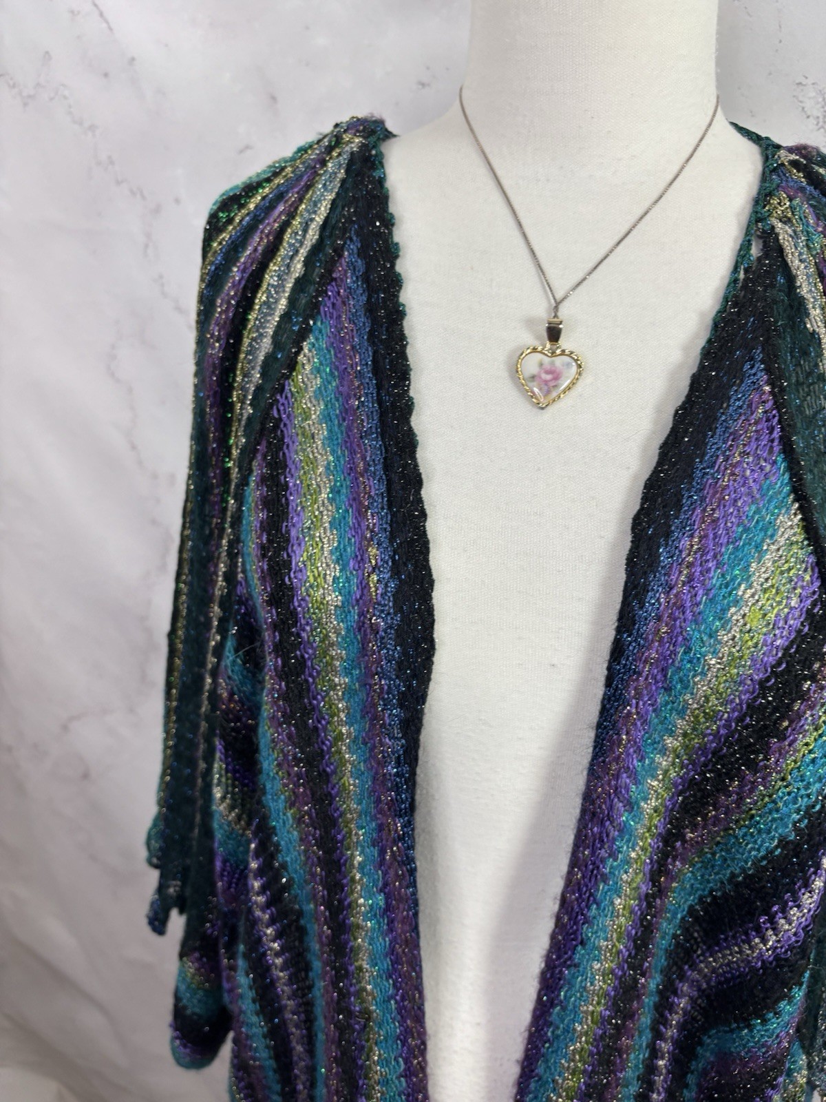 Vtg Mali Firenze Metallic Knit Cardigan Slouchy Duster Kimono Shrug Whimsigoth