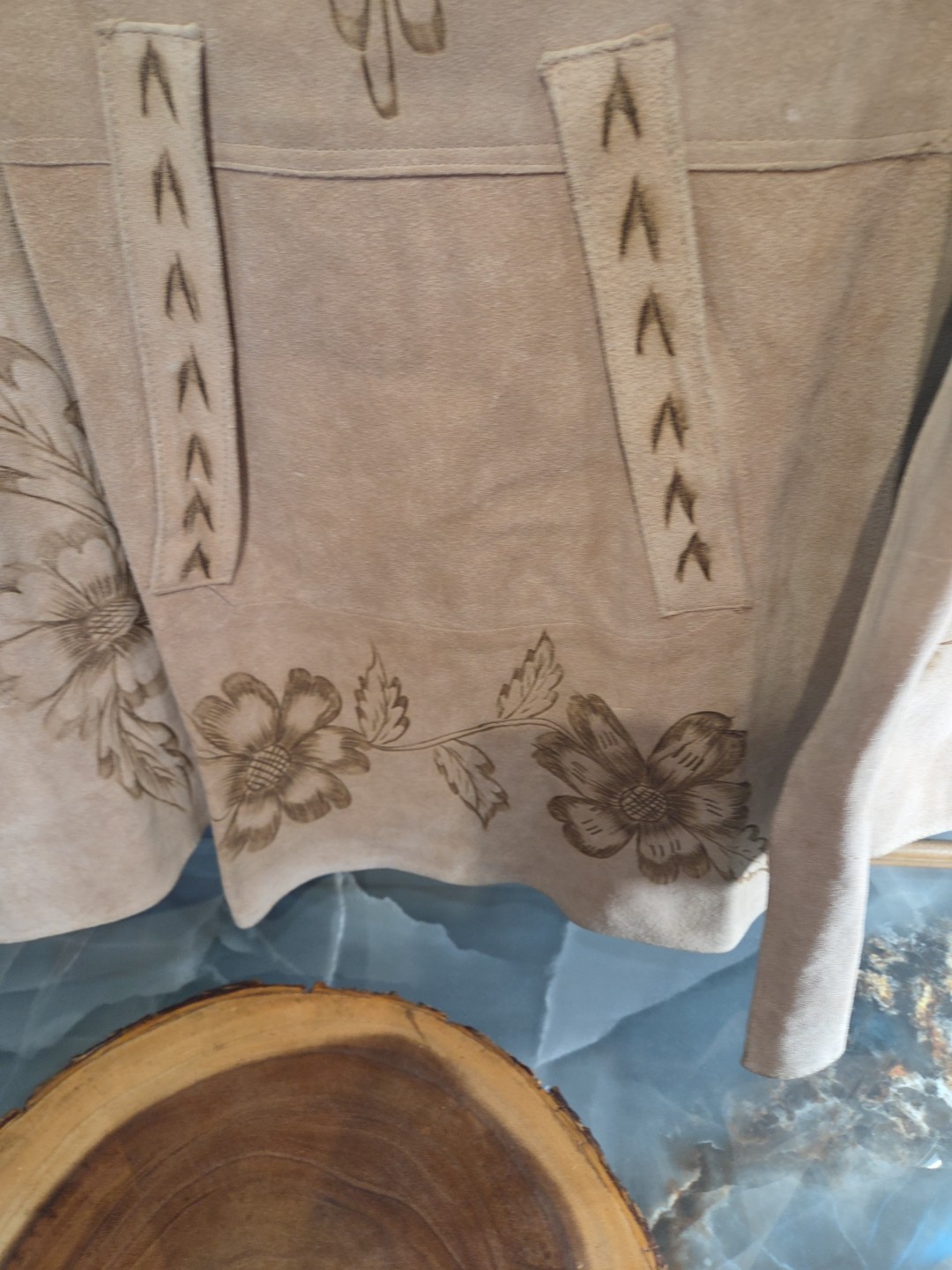 Vintage 1960’s-70s Suede Leather Floral Hand Tooled Cape Poncho Hippie