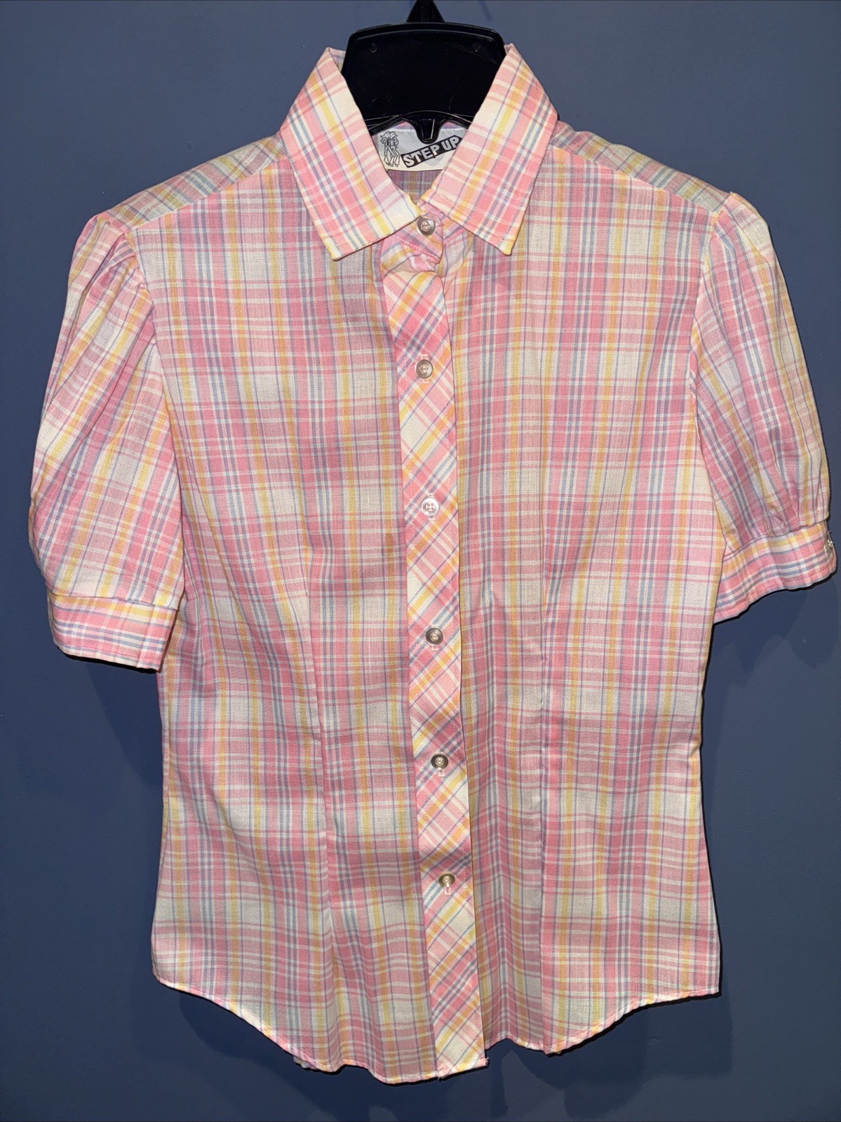 Juniors Med/Large Vintage Short Sleeve Plaid 1960 Step Up Gibson Girl