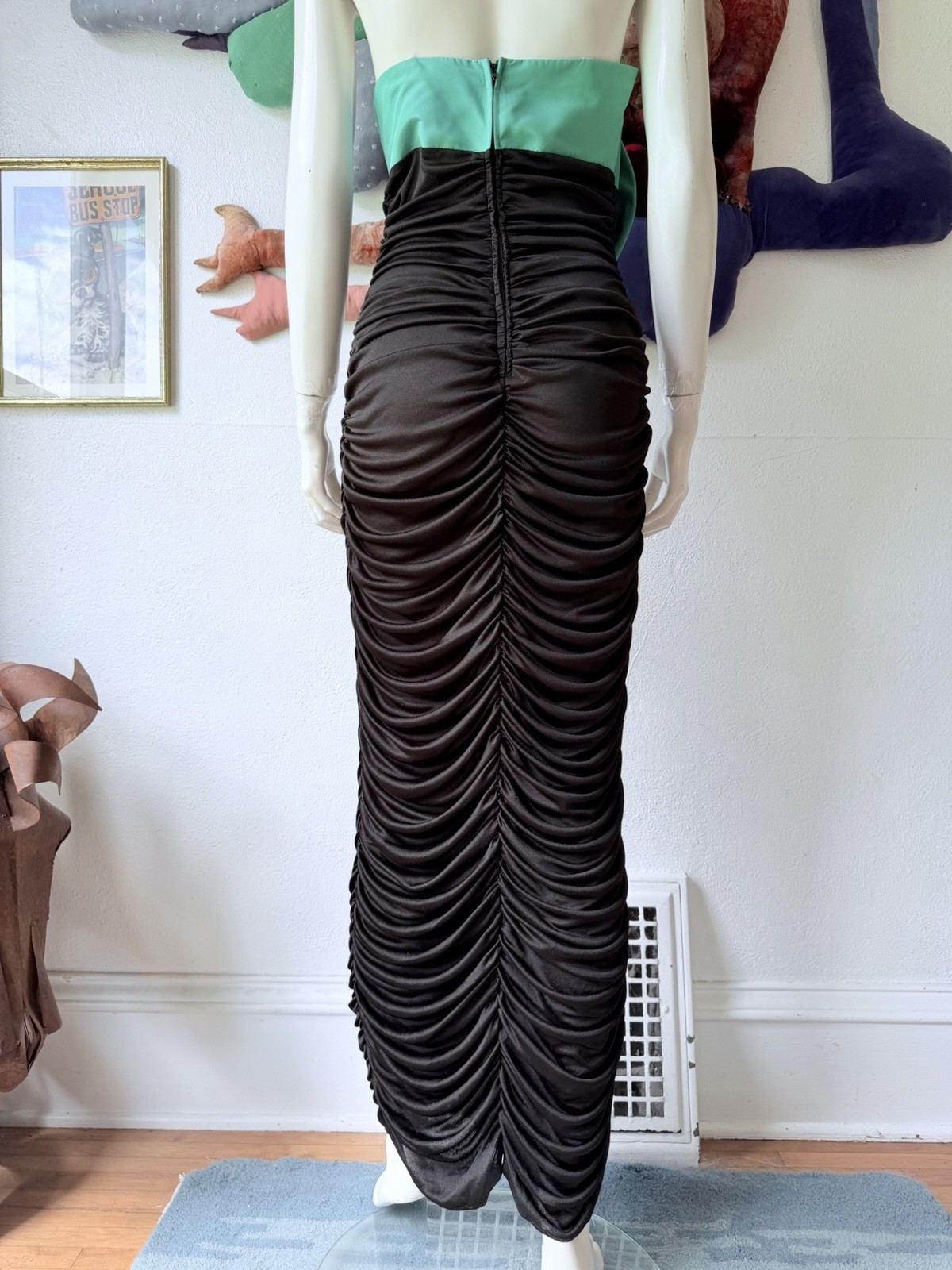 Vintage 1980s Climax David Howard Ruched Maxi Dress Dramatic Bolero Black Green
