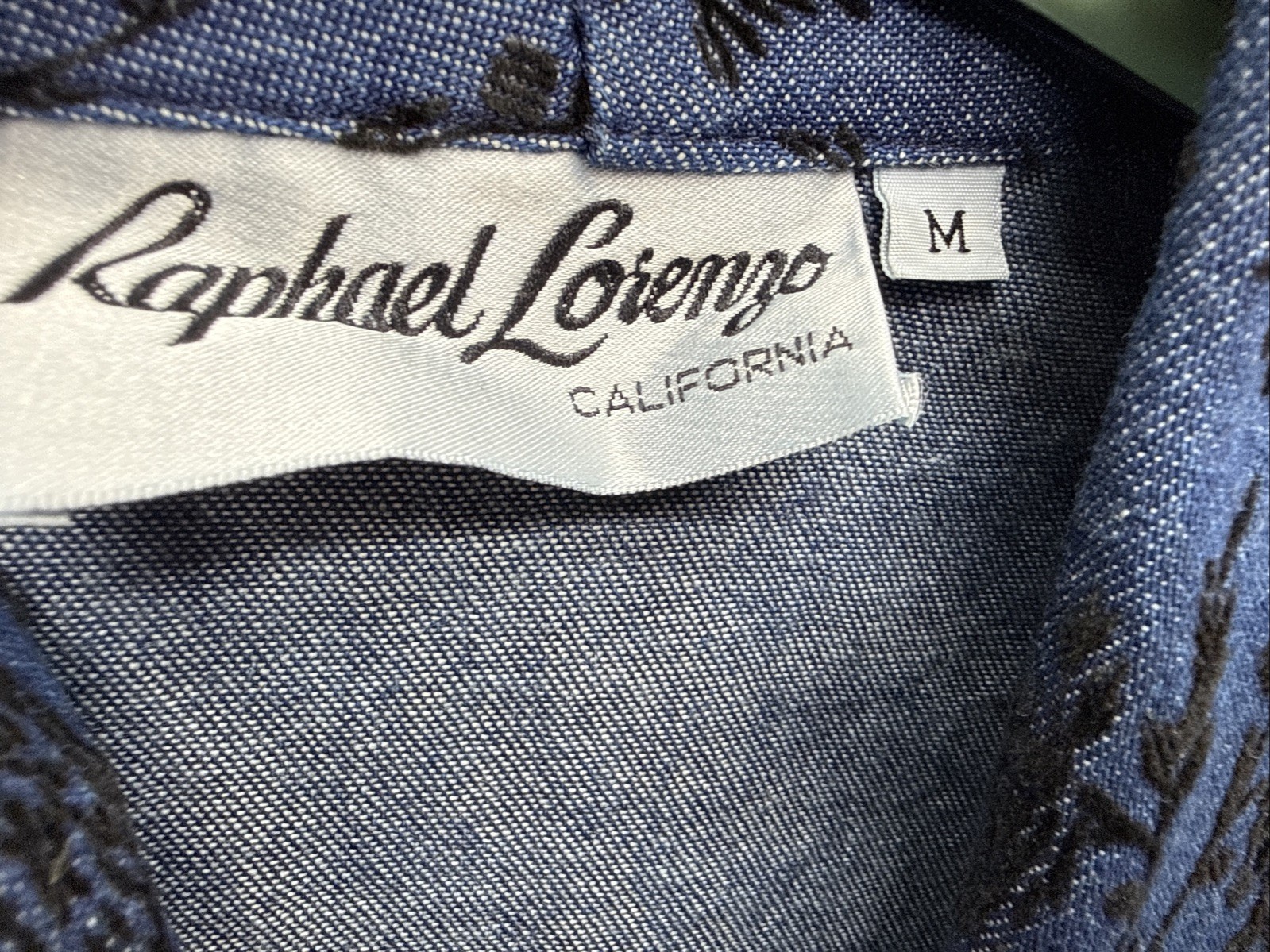 Vtg Raphael Lorenzo Denim / Black Embroidered Flowers Goth Blazer Sz M