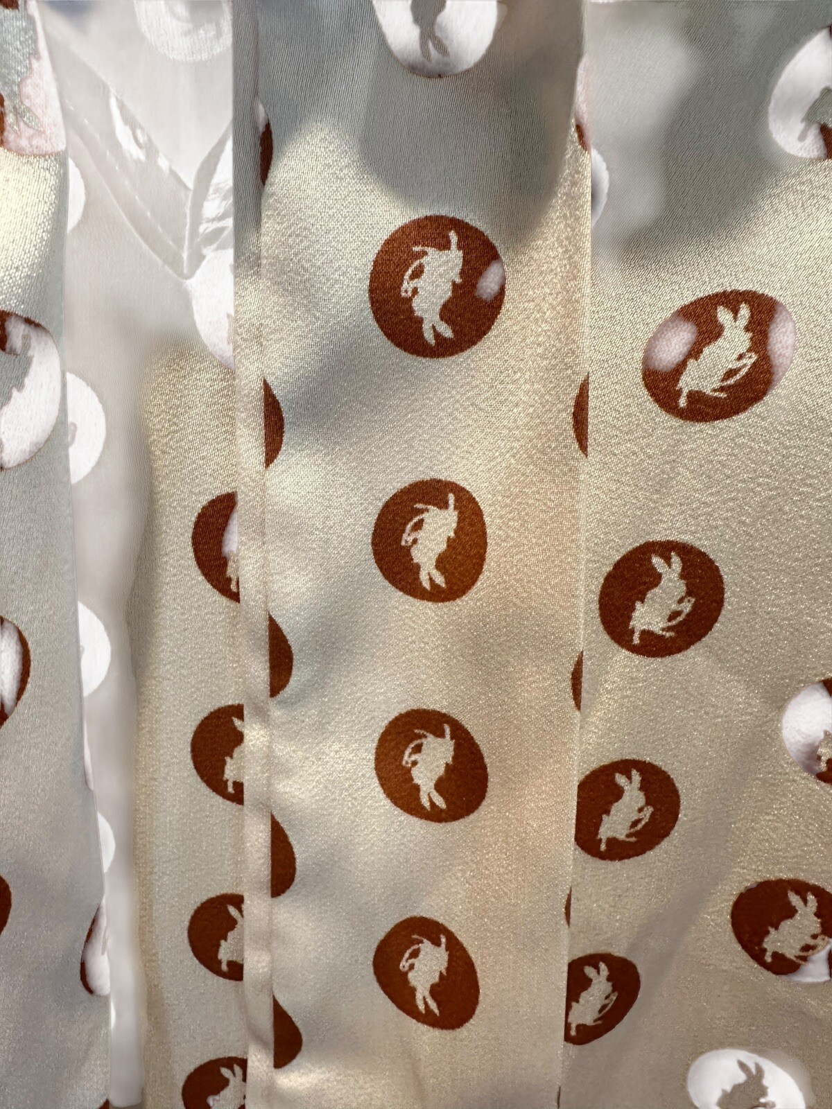 Vintage 80’s Summer Blouse Shirt Top Medium Cream Maroon Polka Dot Animal Print
