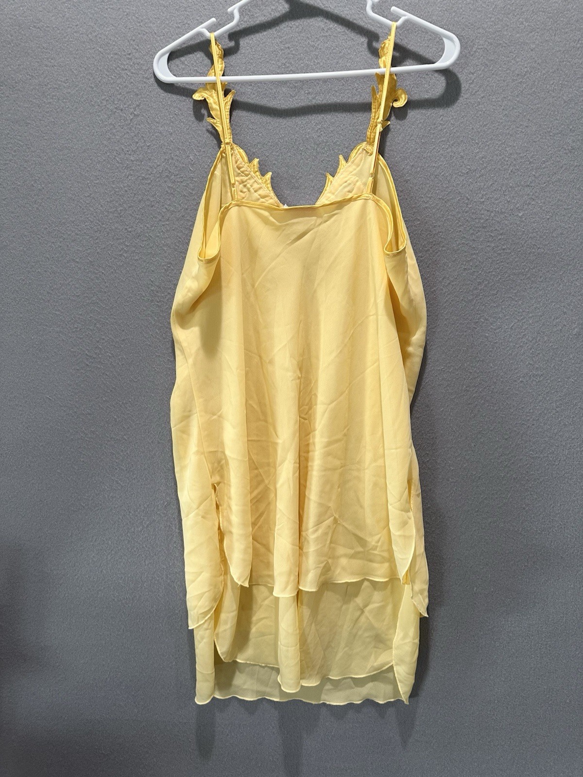 Y2K Vintage Nightgown Slip Dress XL Butter Yellow Coquette Soft Chiffon Layered