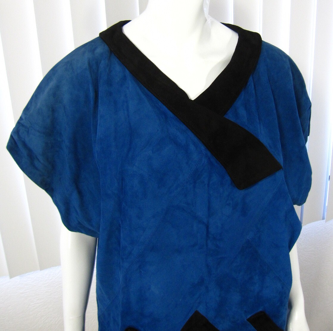 SKIN ROMA ALTA MODA PELLE VIA CAPO LE CASE SIZE 44 DRESS SUEDE BLACK BLUE ITALY