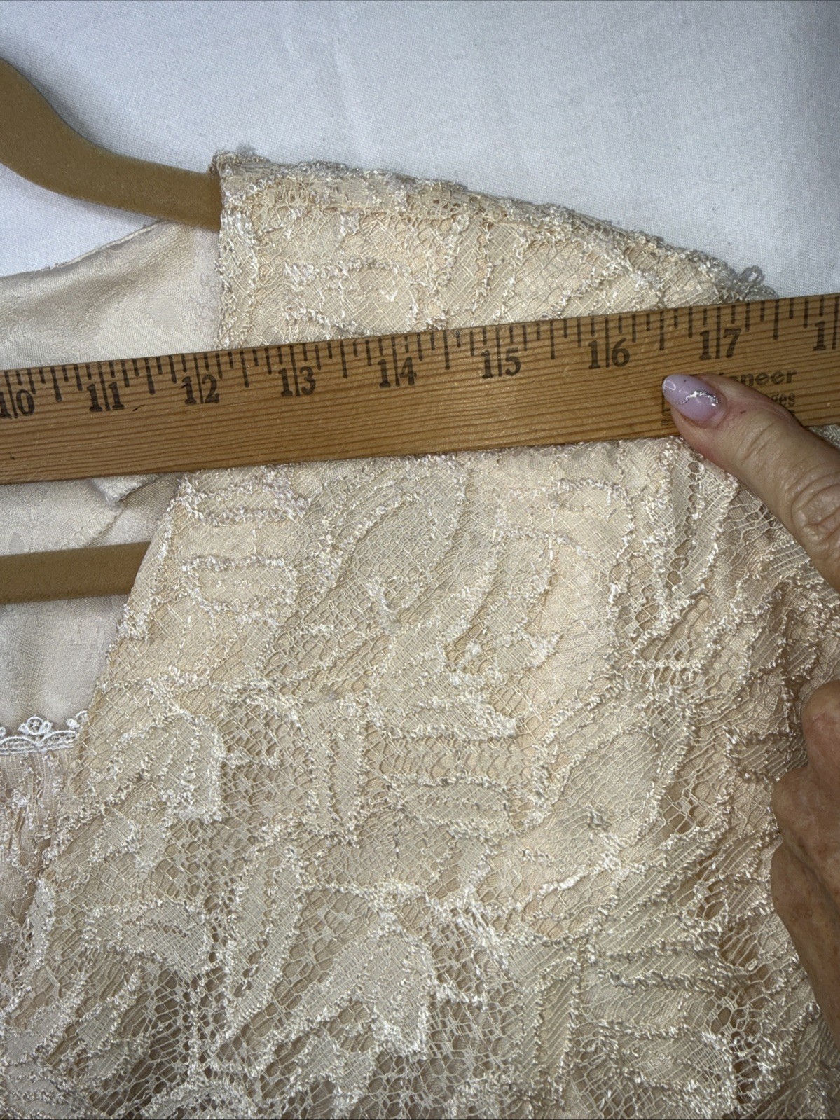 VTG 80s Lacy After Noon Shell Kepler Ivory Brocade Dress CottageCore Sz 8 V Good