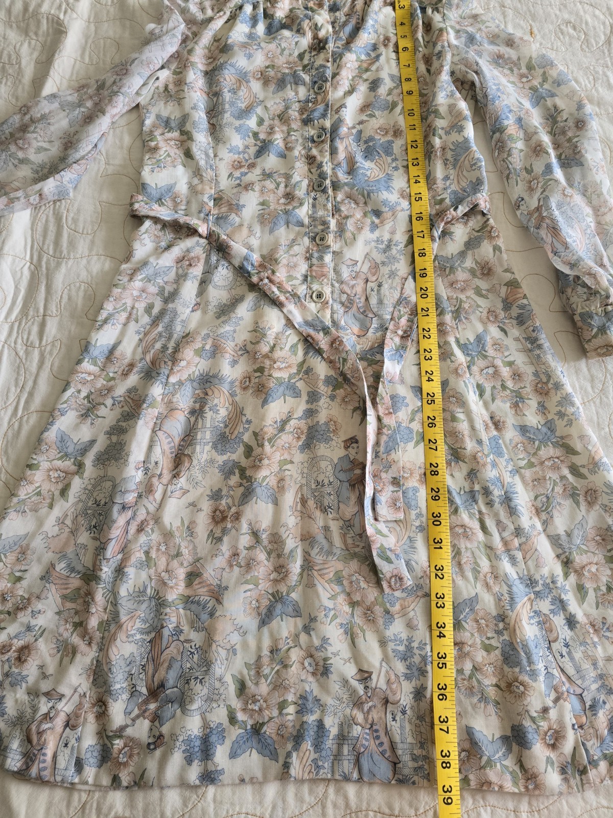 Vintage 60s 70s Novelty Print Shirt waist Dress Womens Medium Etheral Romantic