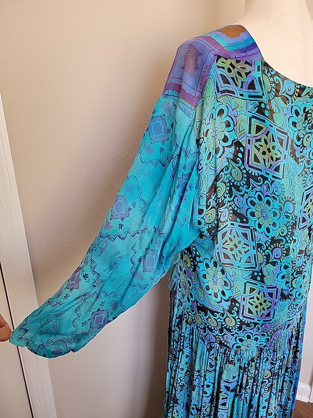Vtg URU Womens Maxi Dress One Sz Oversized Tiered Lagenlook Drop Waist Floral