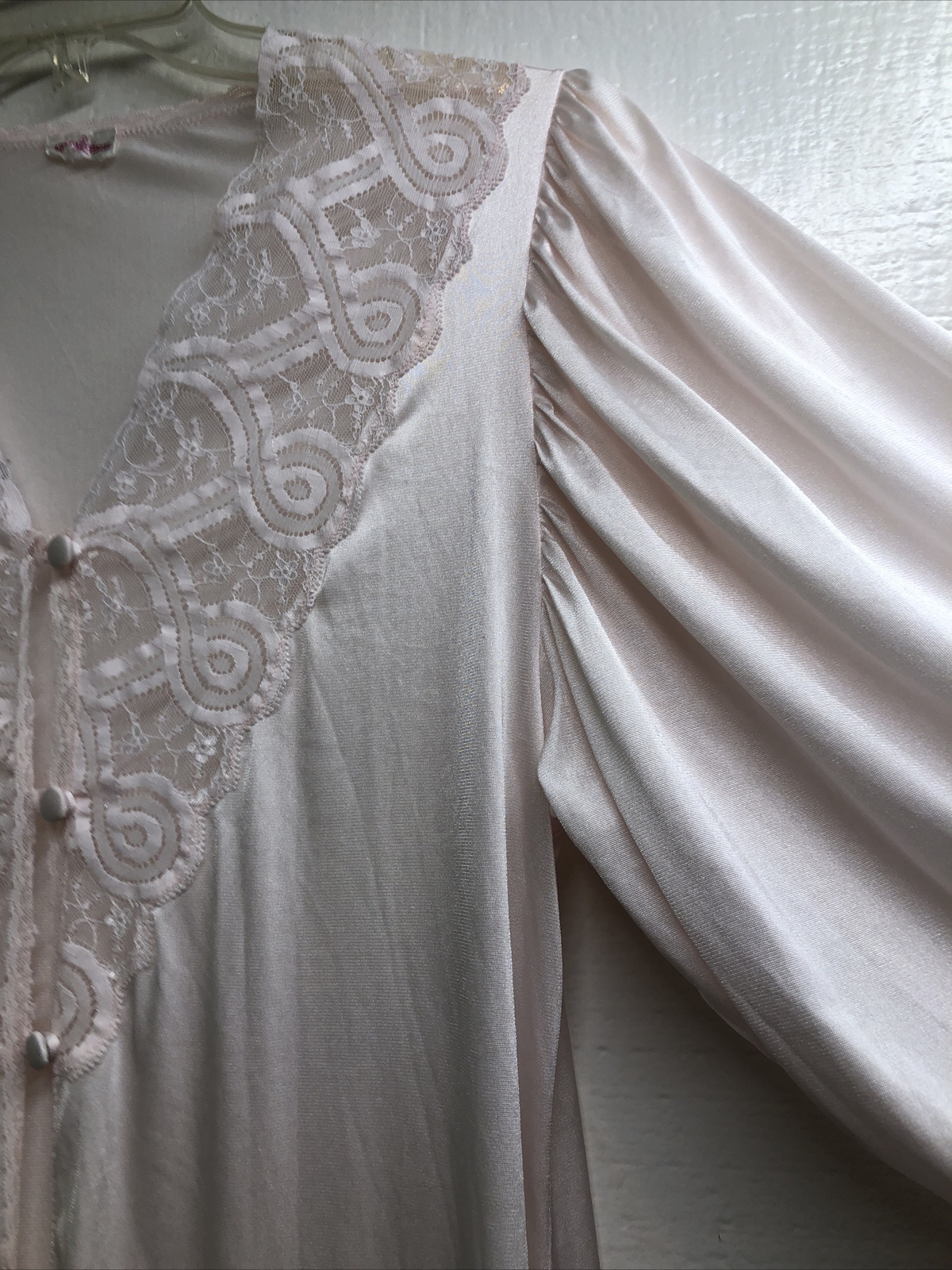 Vintage Valisere Paris Sz L Ivory Home Robe Lingerie Long Sleeve 3 Buttons Front