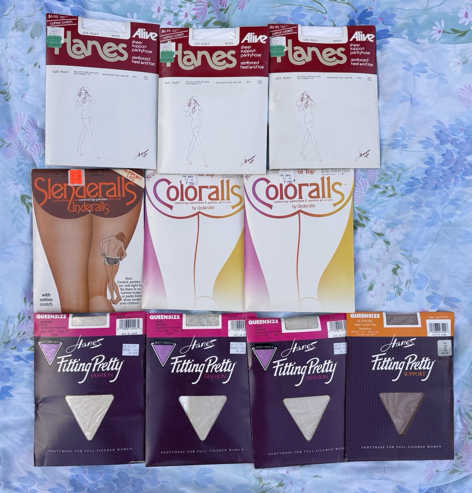 Lot 10 Vtg NOS Pantyhose Queen Size Plus 2X Hanes Alive Fitting Pretty Underalls