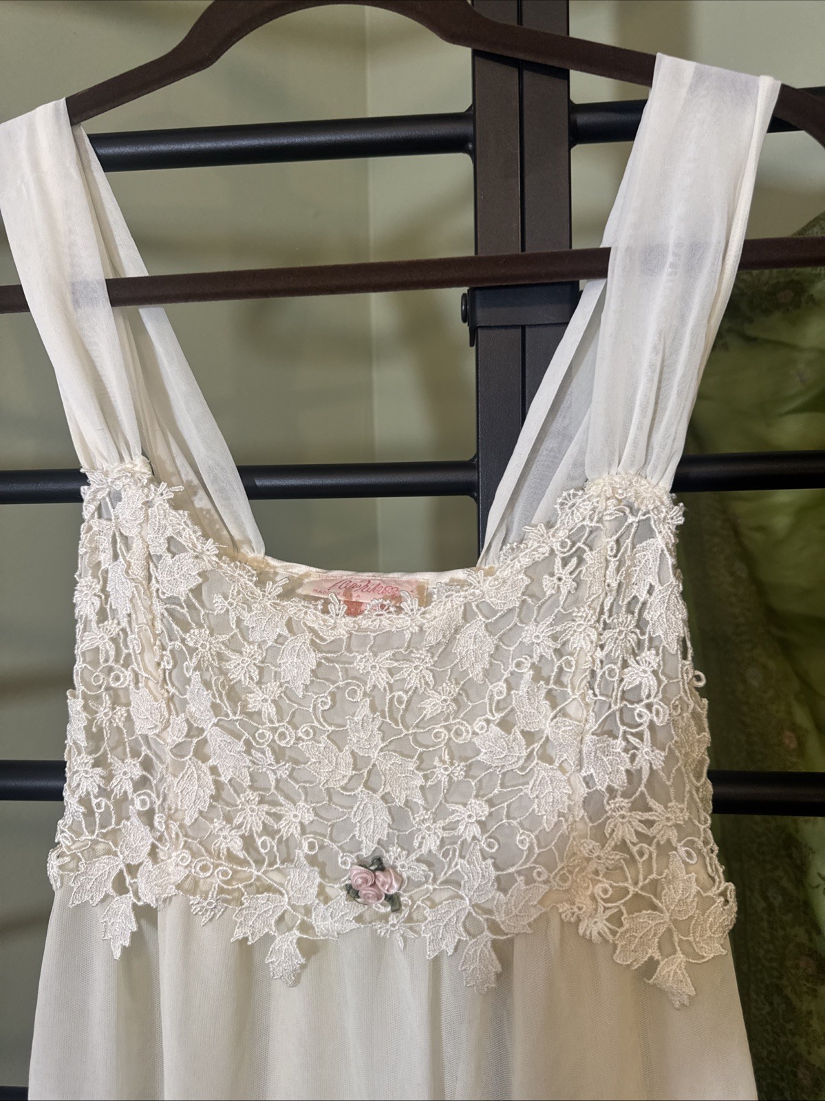 Vintage Y2K Camisole F Cera Hilrsoz Ivory Sheer Lace Chiffon Women Small Petite
