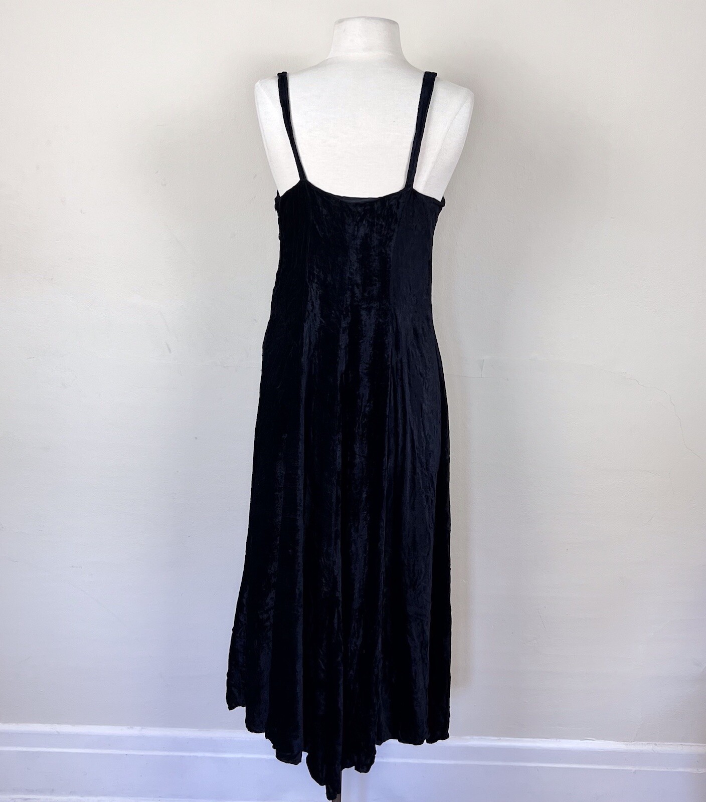 vintage 70s crushed velvet slip dress | 1970s black maxi whimsygoth bohemian